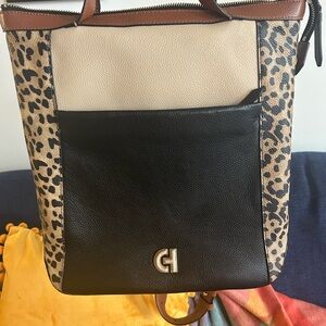 Cole Haan Black and Leopard Print Backpack